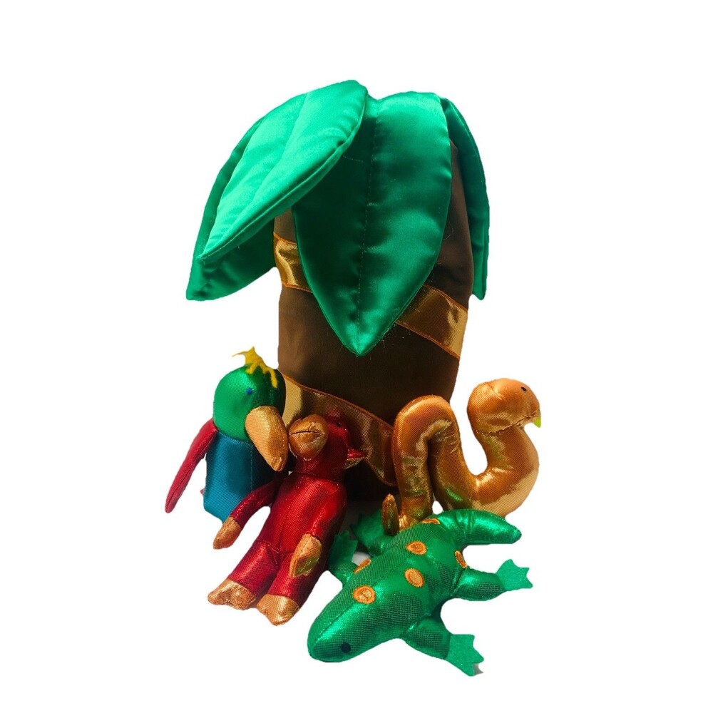 Pier 1 Playset Soft Sculpture Zippered Palm Tree w Snake Monkey Toucan Gecko Toy